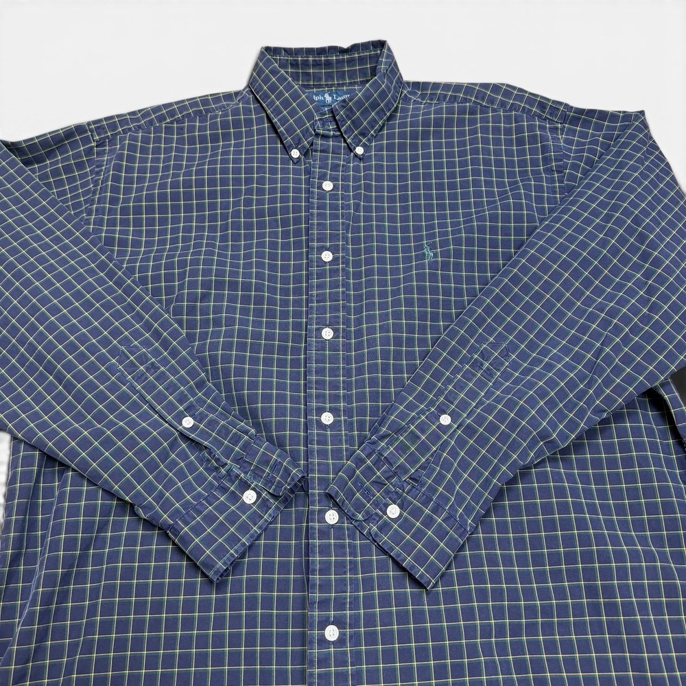VTG Ralph Lauren Blake Shirt Mens Large Blue Green Plaid Button Down 90s Preppy - Picture 6 of 10